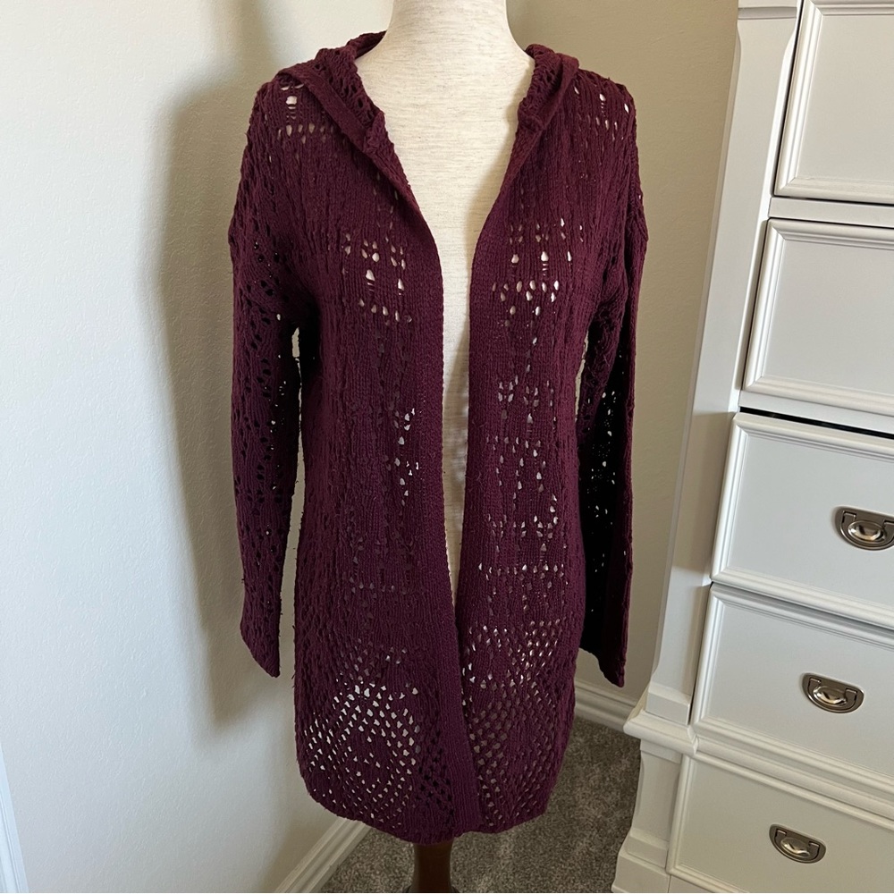 Open Knit Hooded Cardigan